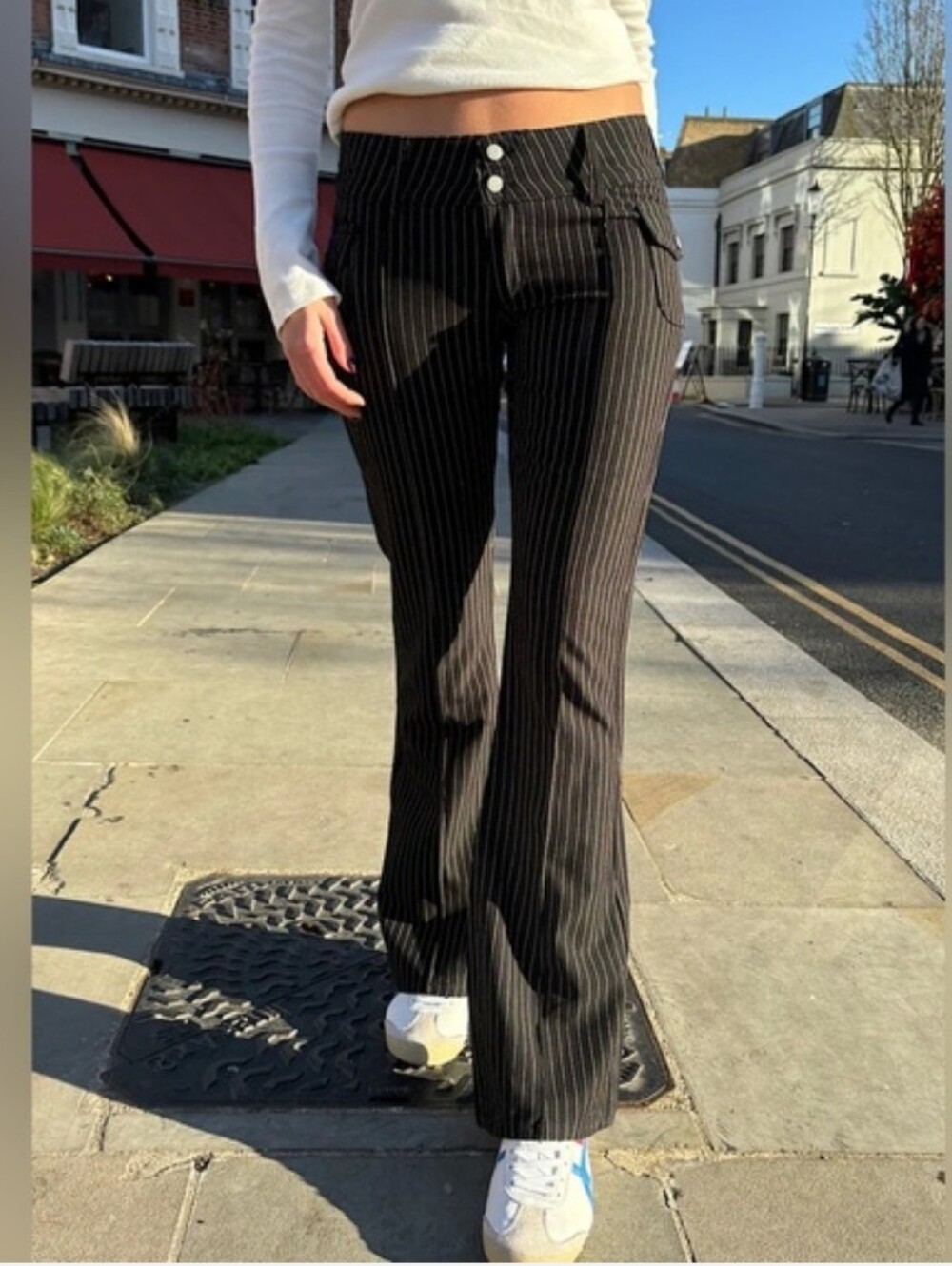 NWT Brandy Melville Agatha Black Pinstripe Flare Pants Small